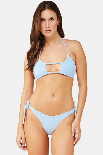 Buy Secrets By ZeroKaata Solid Ribbed Bikini Set - Blue
